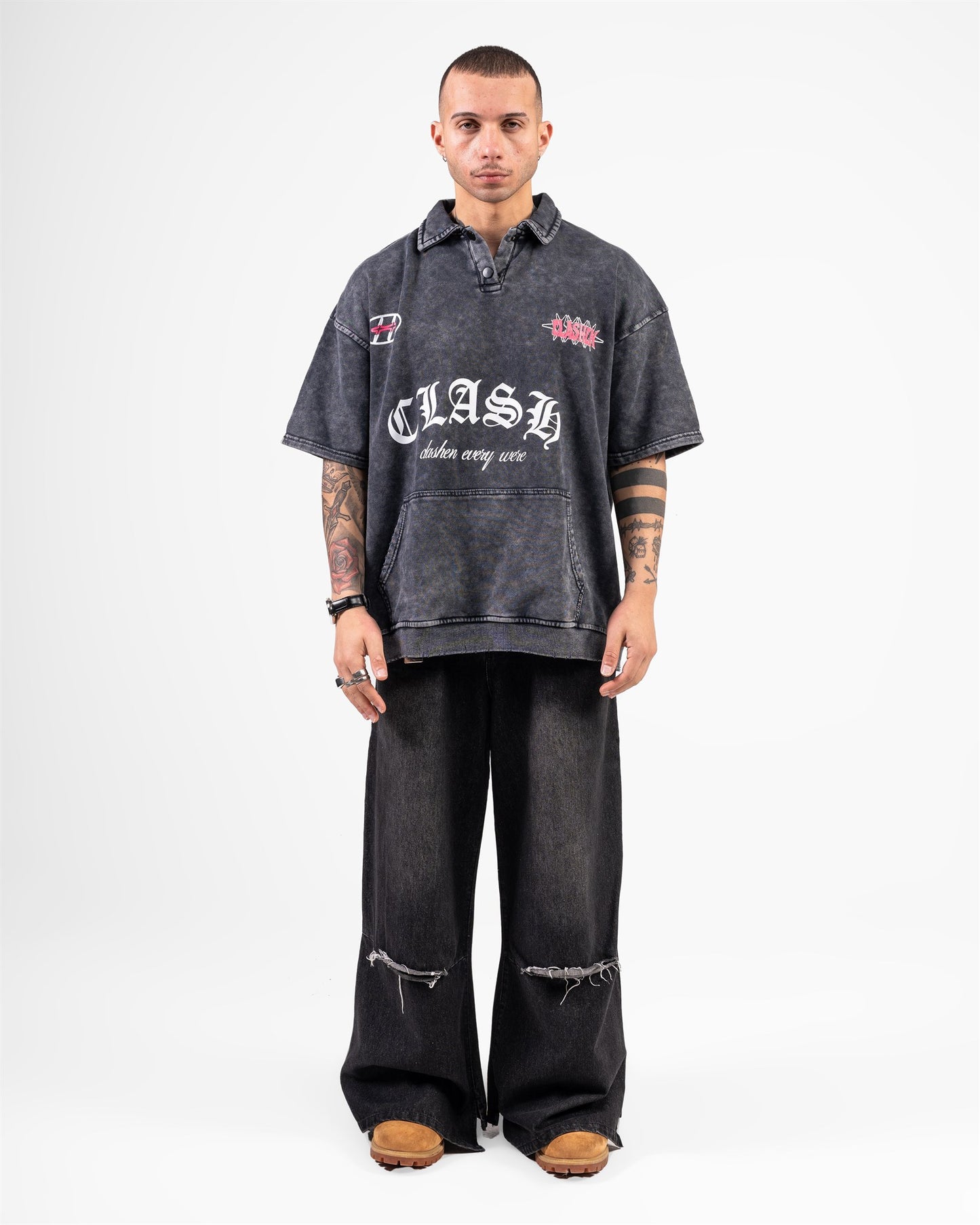 T-SHIRT POLO WASHED (GRAY)