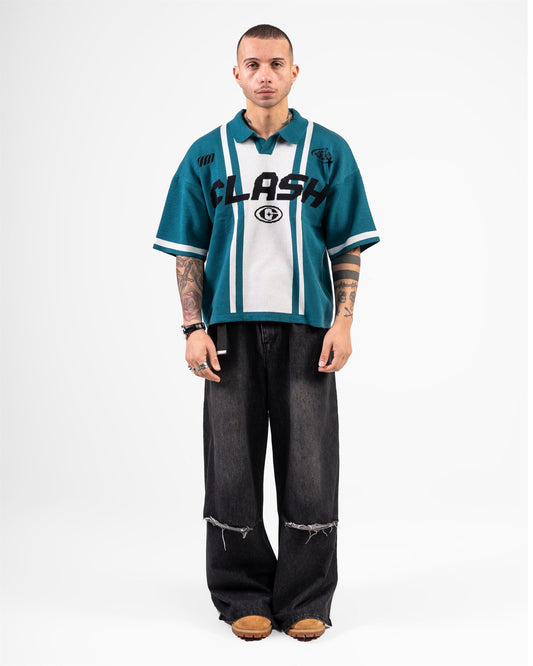 KNITTED POLO CLASH (TURQUOISE)